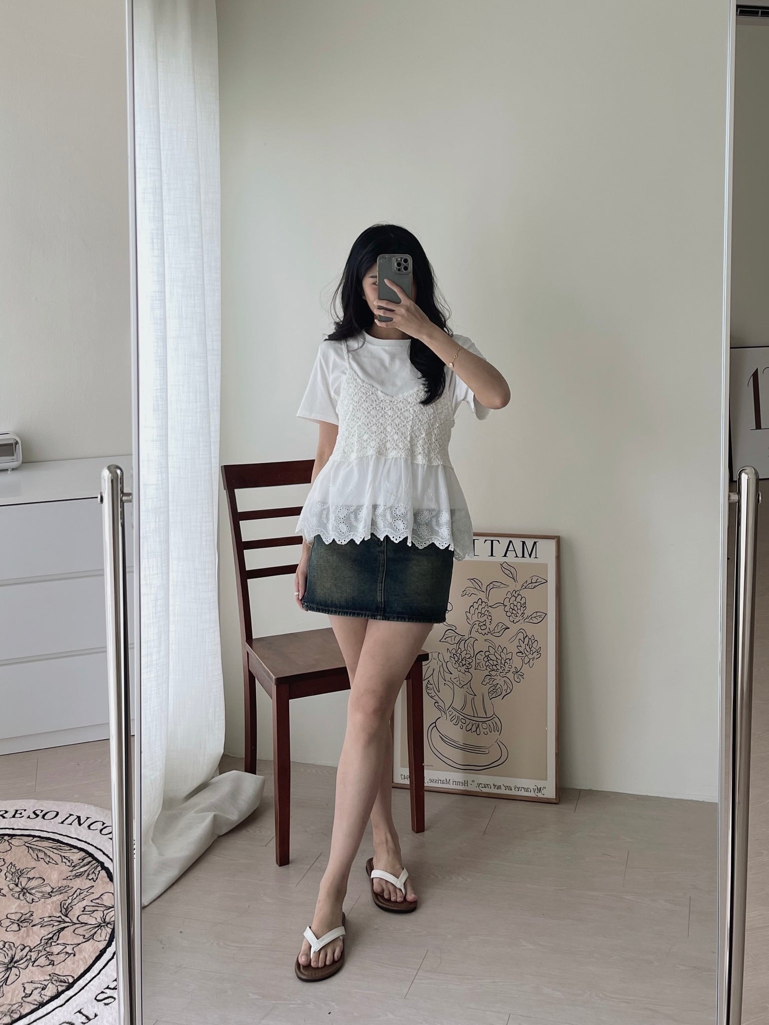 Saina Crochet 2pcs Top / 钩花针织吊带两件套
