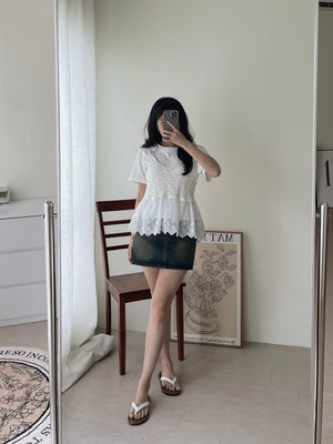 Saina Crochet 2pcs Top / 钩花针织吊带两件套