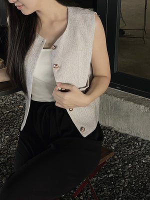 Emily Tweed Vest / 精致金扣小香马甲