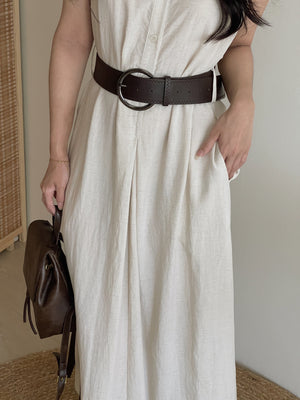 Vintage Belt Maxi Dress / 复古腰带棉麻衬衫长裙
