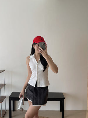 Collared Split Slim Top / 辣妹Polo领排扣修身小衫