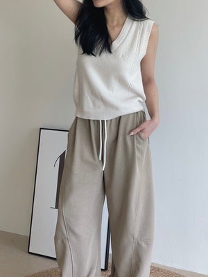 Spliced Waist Lounge Pants / 慵懒撞色拼接弯刀裤