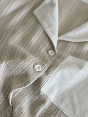 Stripes Linen Crop Shirt / 条纹翻领棉麻短衬