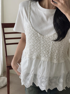 Saina Crochet 2pcs Top / 钩花针织吊带两件套