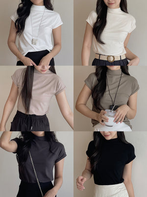 Cotton Mock Neck Tee / 棉质半高领基础T恤