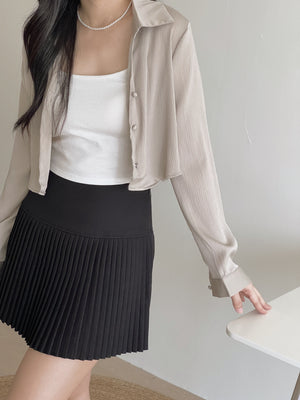 Crepon Silky Crop Shirt / 纹理水光锻短衬衫