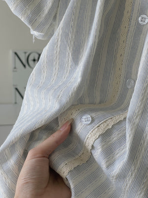 Airy Strip Puff Blouse / 泡泡袖条纹上衣