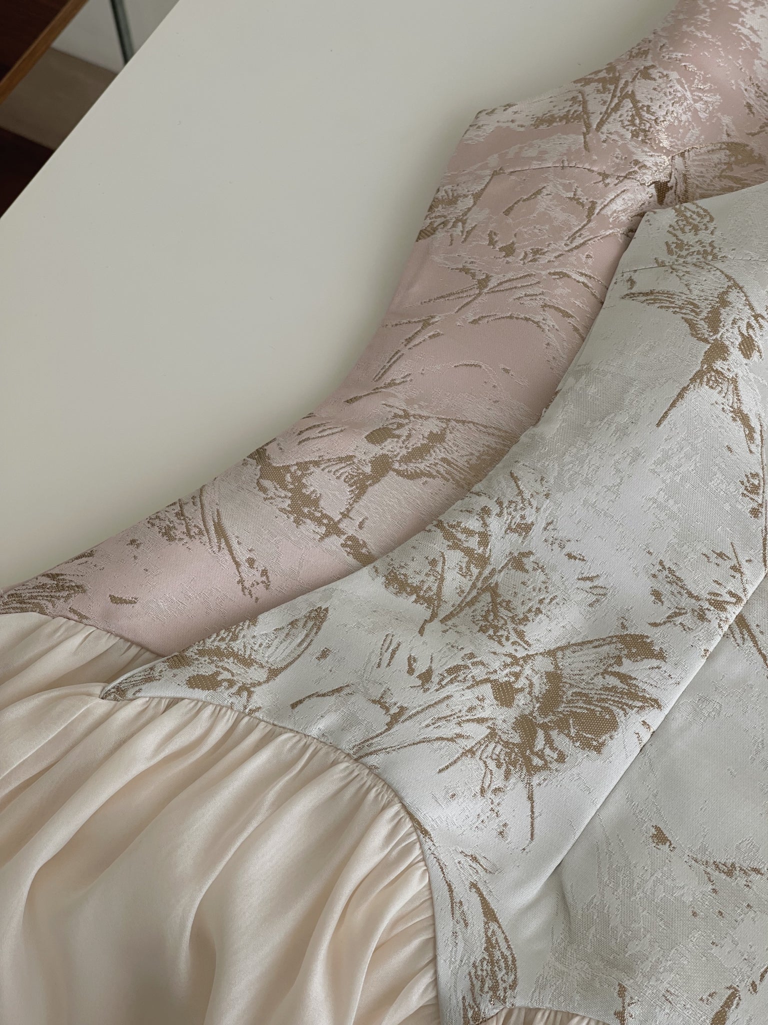 Gilded Mist Jumpsuit Dress / 烟罗织梦-金雾提花薄纱摆连体裤裙