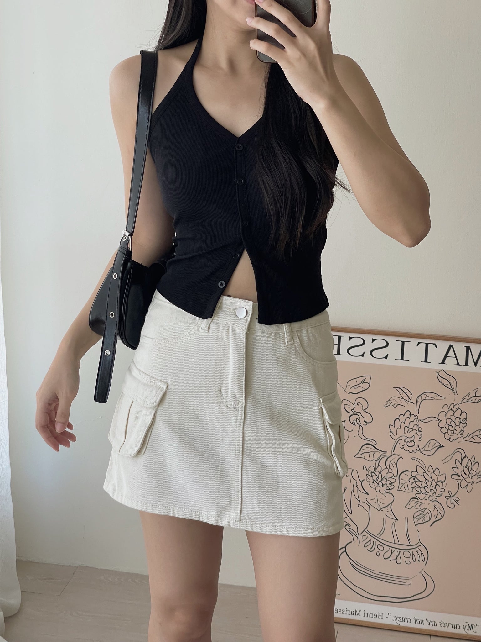 Button Halterneck Padded Top / 纯欲挂脖胸垫背心
