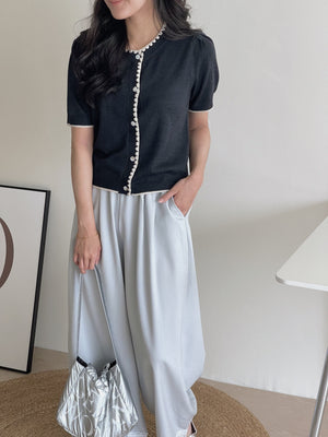 Hem Spliced Lace Pants / 蕾丝拼接花边阔腿裤