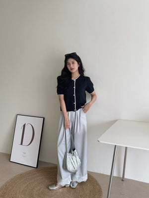 Flower Edge Knit Top / 圆领花边条针织开衬
