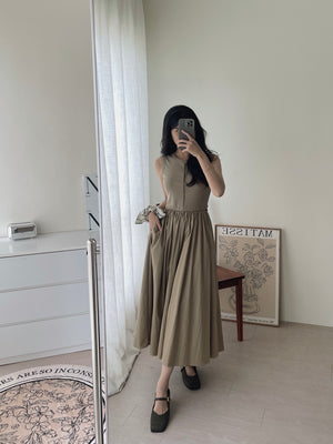 Cassia Ribbed Spliced Dress / 背心拼接连身长裙