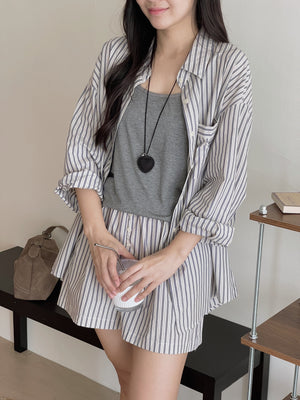 Striped Effortless 3pcs Set / 条纹慵懒风三件套