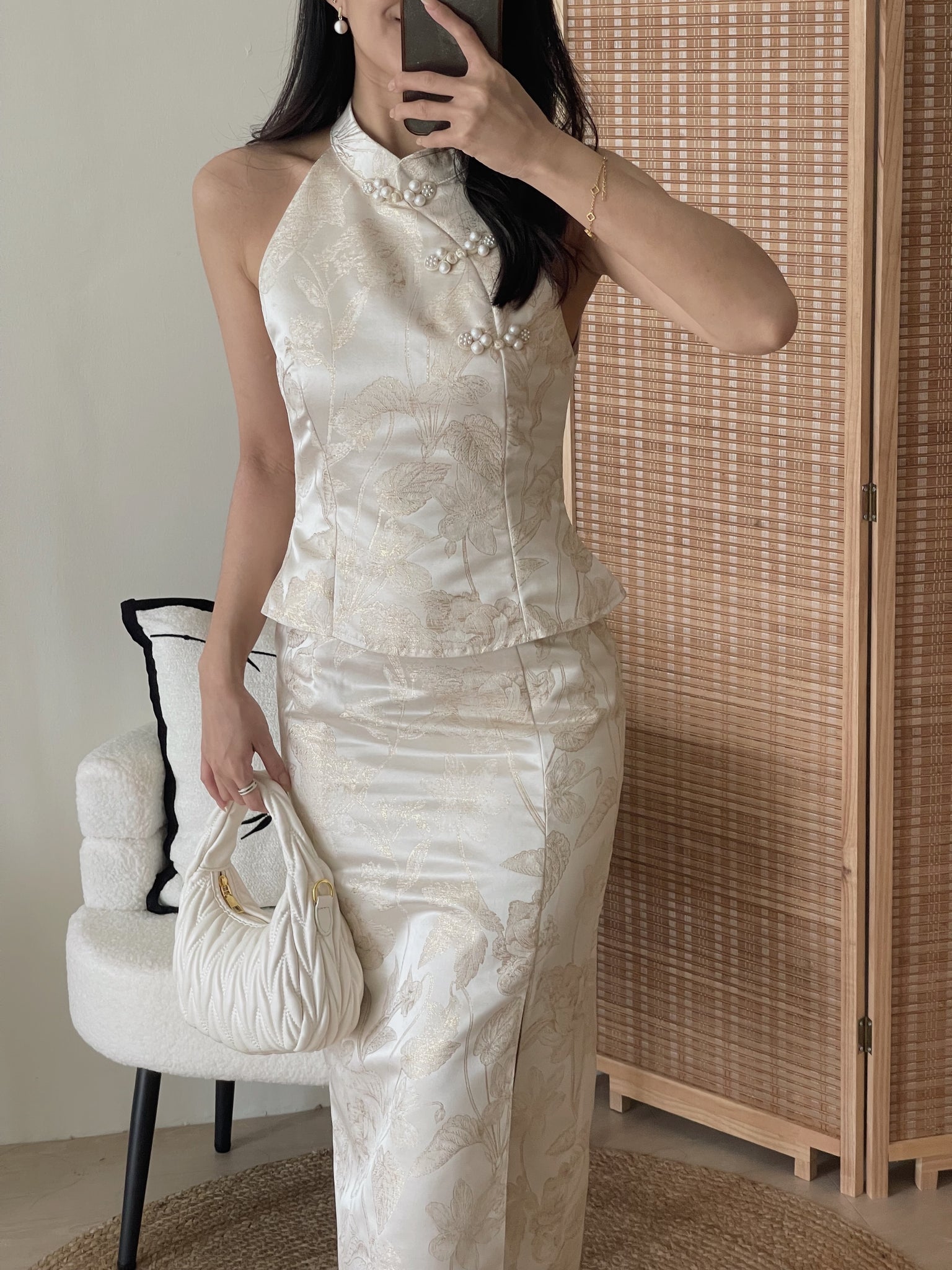 Oriental Bloom Midi Skirt Set / 【香绫花语】金丝古典气质中长裙套装