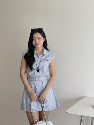 Prep Breeze Collar Dress / 刺绣学院风绑带连衣裙