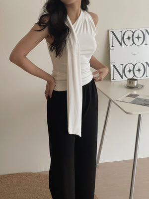 Neck Tie Single Shoulder Top / 围脖带单肩上衣
