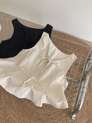 Vneck Front Tie Top / 茶歇V领宽摆上衣