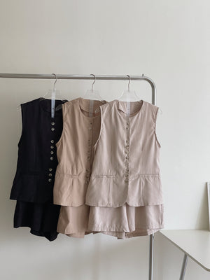 Casual Vest Set / 琥珀排扣休闲套装