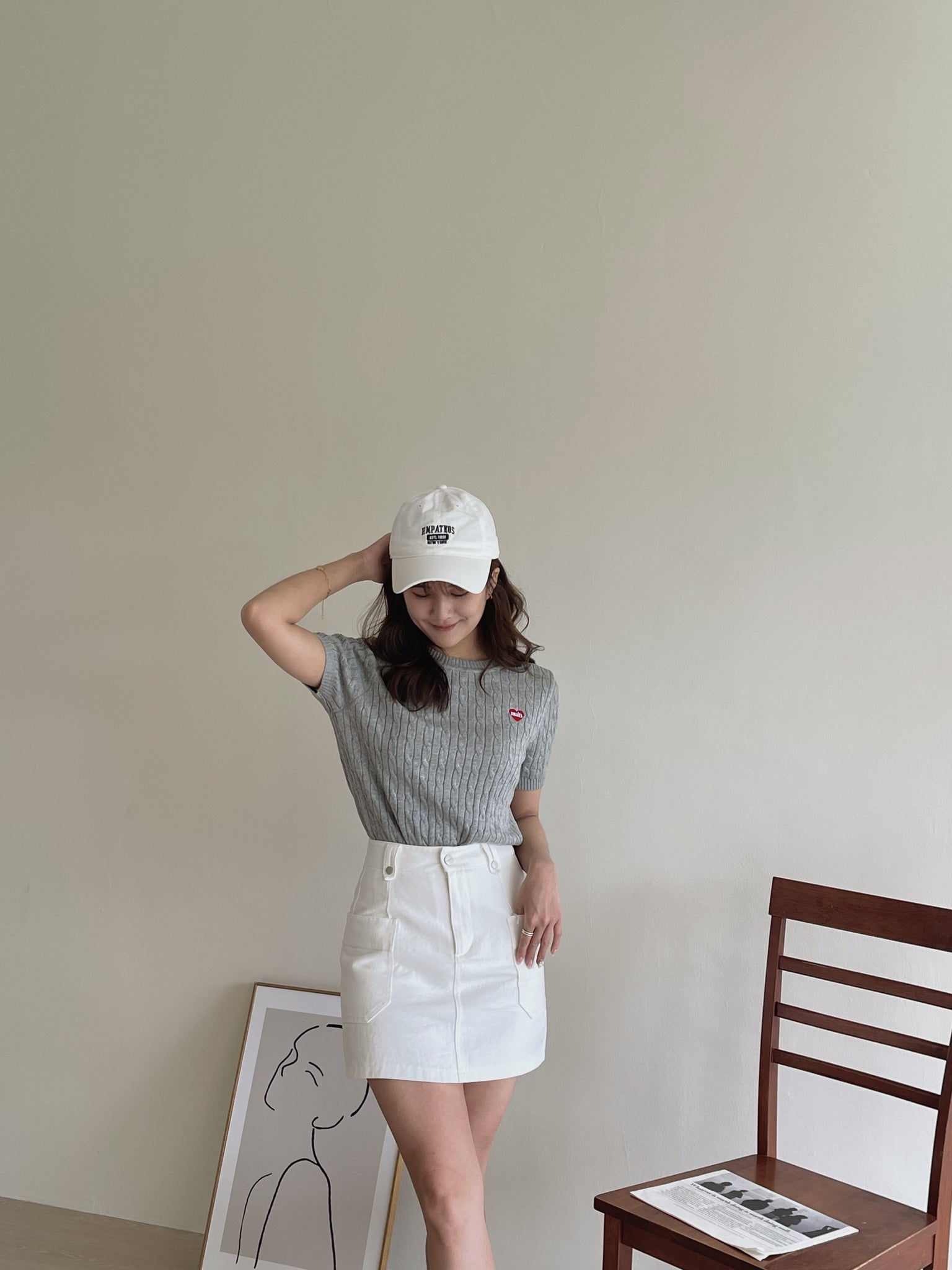 Lovey Cable Knit Tshirt / 爱心刺绣麻花T恤