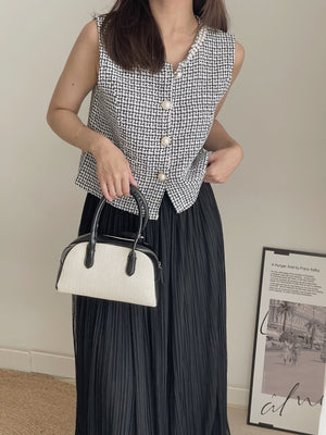 Pearl Tweed Vest / 名媛风钉珍珠马甲
