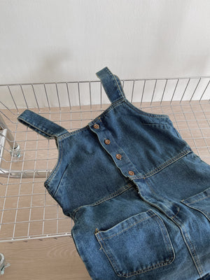 Button Up Dungaree Dress / 排扣牛仔背带长裙