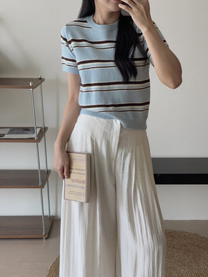 Korean Knit Round Tee / 横条撞色圆领毛衣T恤