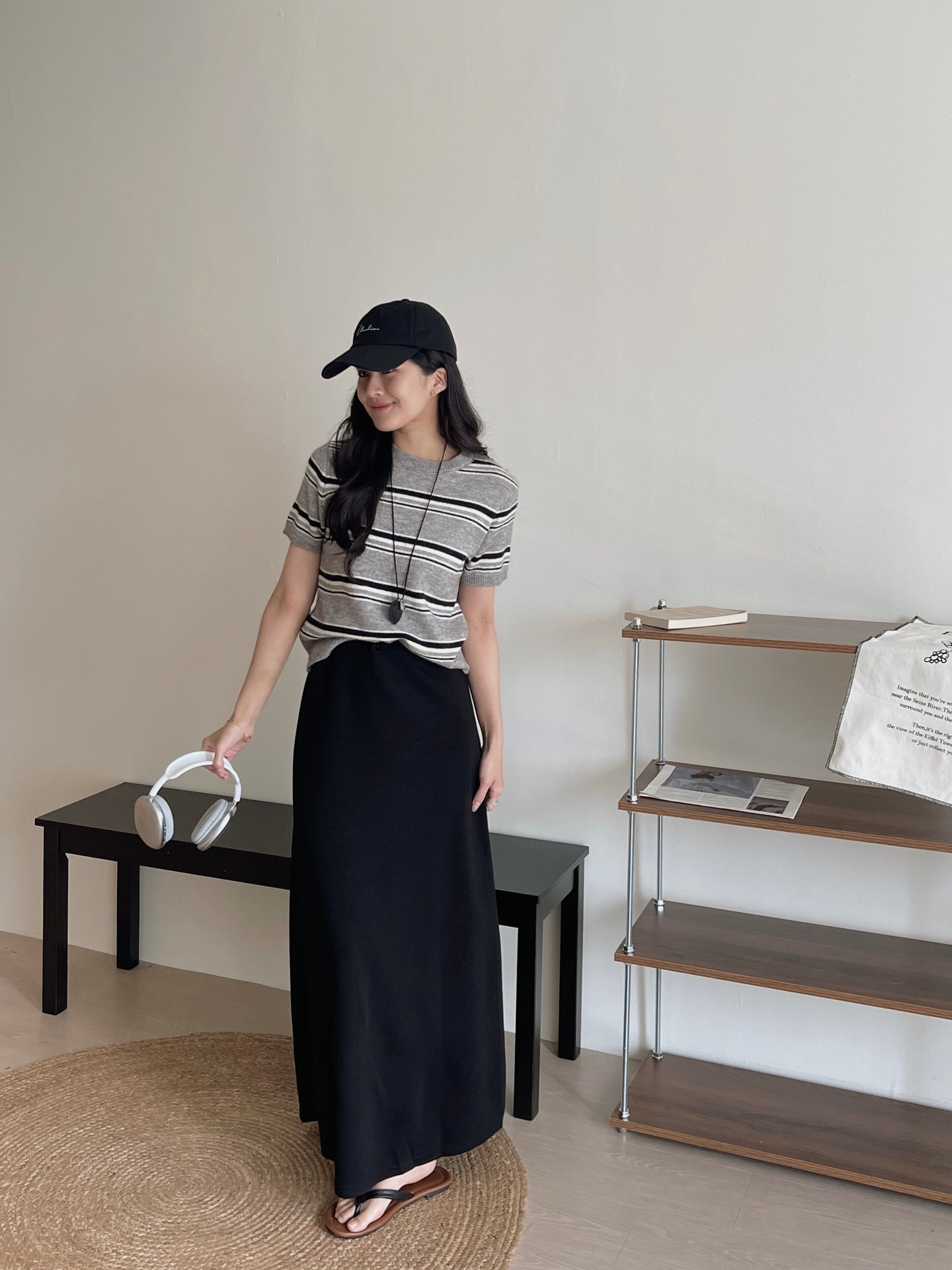 Korean Knit Round Tee / 横条撞色圆领毛衣T恤