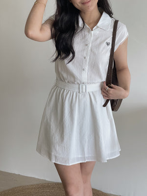Prep Breeze Collar Dress / 刺绣学院风绑带连衣裙
