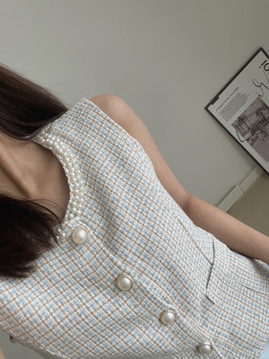 Pearl Tweed Vest / 名媛风钉珍珠马甲