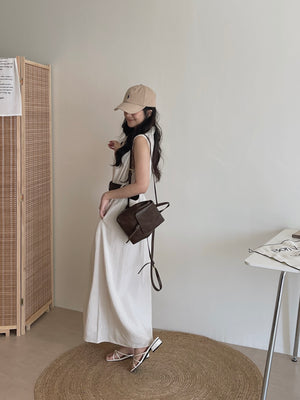 Vintage Belt Maxi Dress / 复古腰带棉麻衬衫长裙
