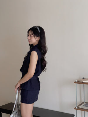 Minimalist Belted Set / 优雅系带无袖衬衫两件套