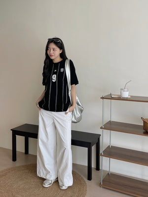 Badge Stripes Oversized Tee / 美式徽章条纹宽松T恤