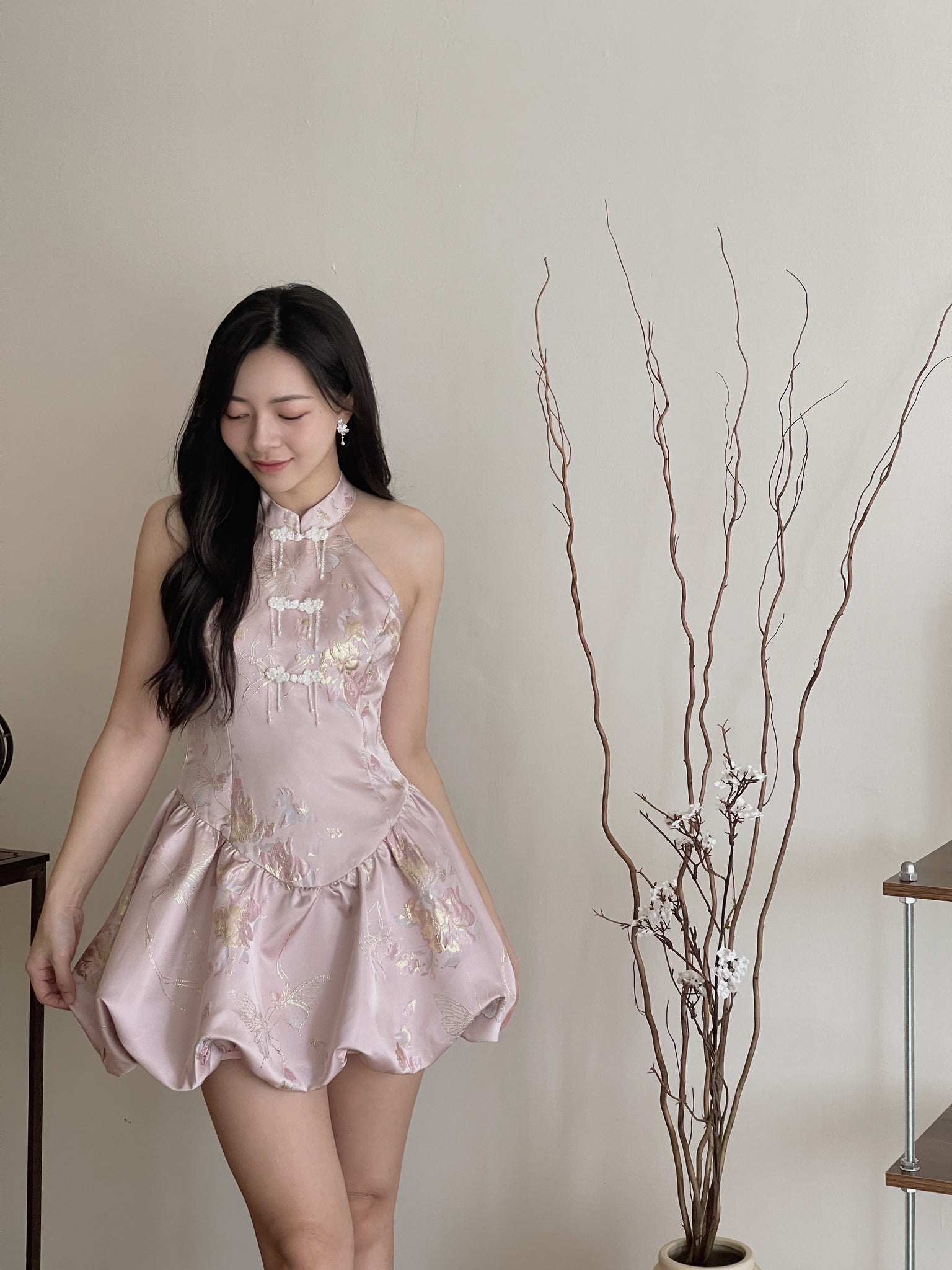 Petal Silhouette Charm Jumpsuit Dress / 【花影娇姿】挂脖花苞连体裙