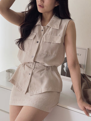 Minimalist Belted Set / 优雅系带无袖衬衫两件套