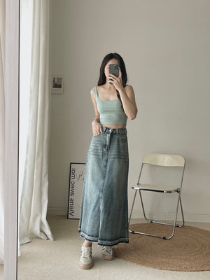 Mermaid Denim Skirt / 鱼尾毛边半身长裙