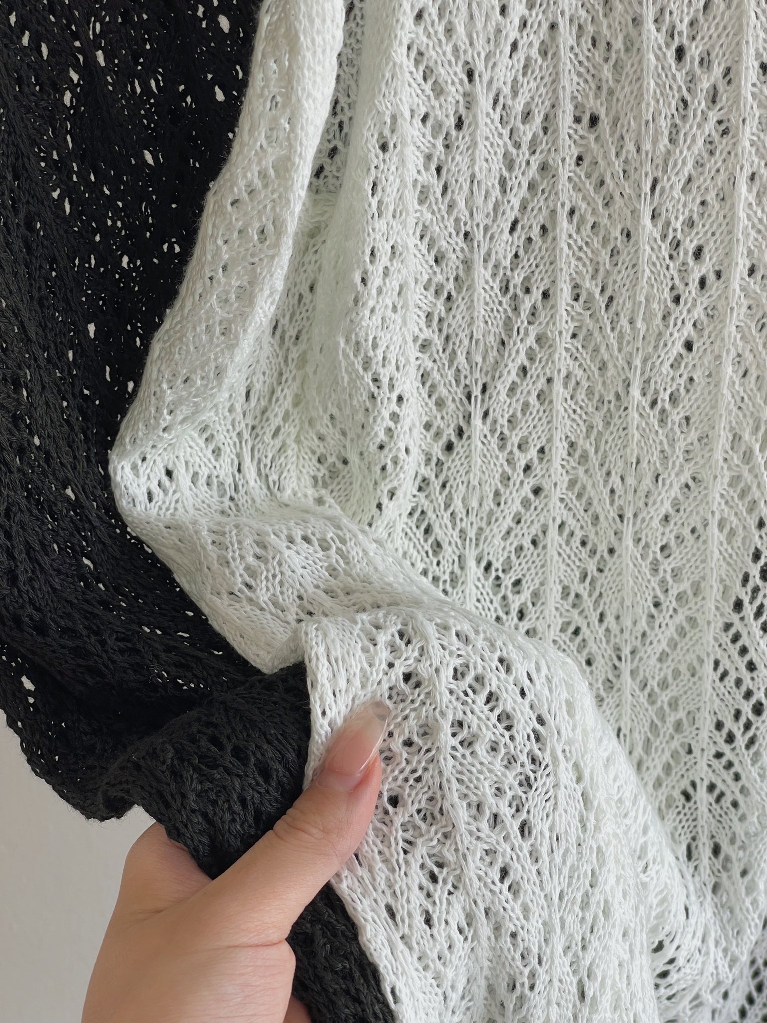 Crochet Split Long Top / 叠穿镂空开叉上衣
