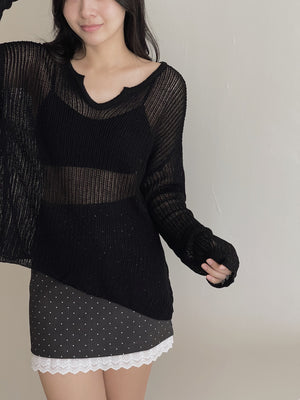 Korean Loose Knitted Sweater / 韩版慵懒镂空针织罩衫
