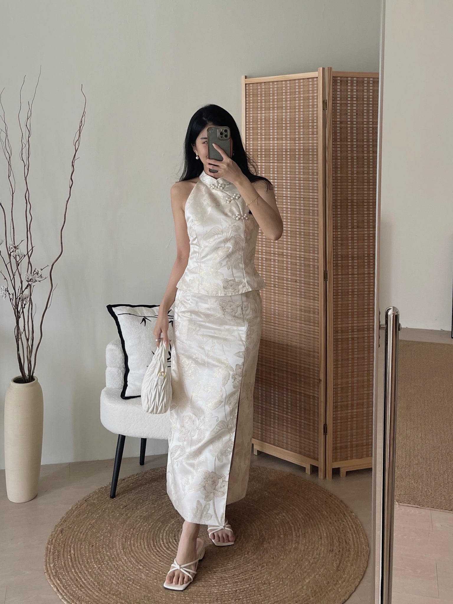 Oriental Bloom Midi Skirt Set / 【香绫花语】金丝古典气质中长裙套装