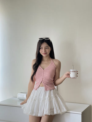 Button Halterneck Padded Top / 纯欲挂脖胸垫背心
