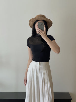 Mesh Spliced Cotton Tee / 网纱拼接半高领棉T恤