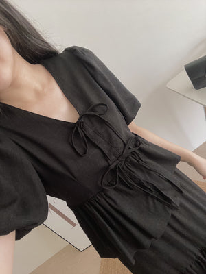 Linen Puff Sleeves Top / 棉麻泡泡袖上衣