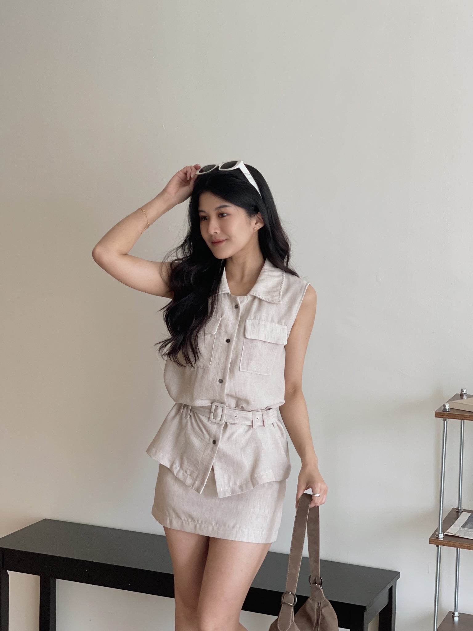 Minimalist Belted Set / 优雅系带无袖衬衫两件套