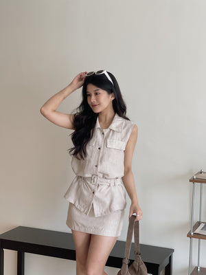Minimalist Belted Set / 优雅系带无袖衬衫两件套