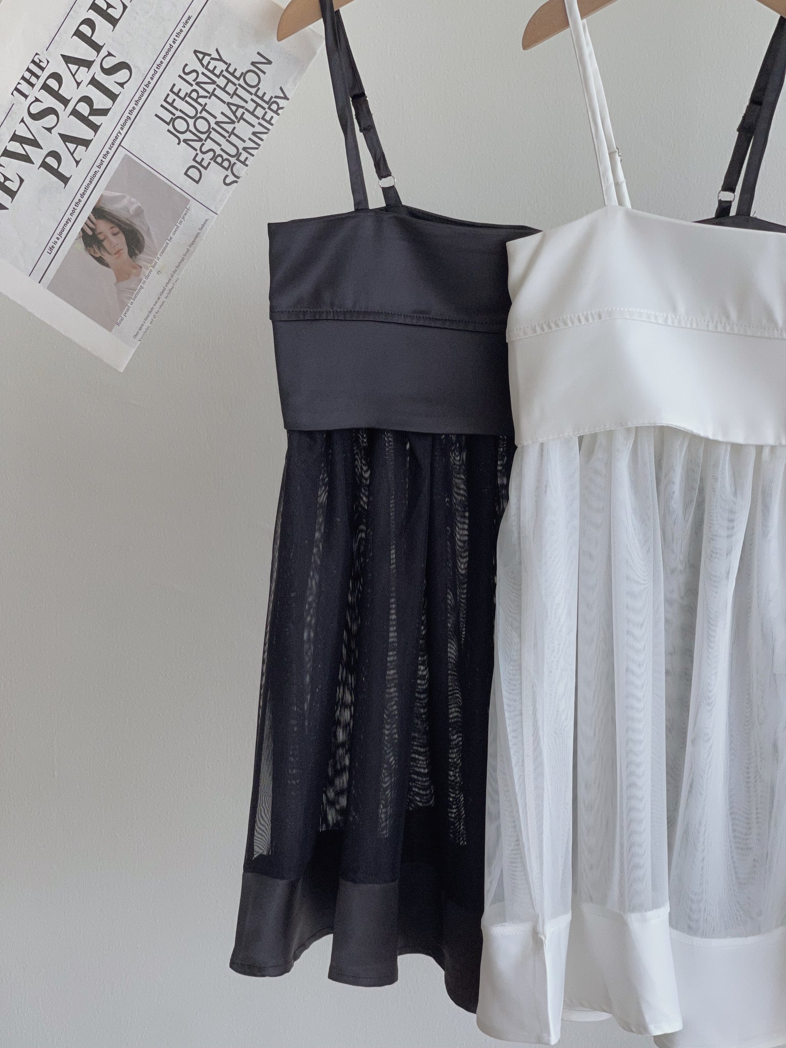 Silky Mesh Top / 缎面拼接网纱吊带衣