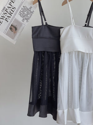 Silky Mesh Top / 缎面拼接网纱吊带衣