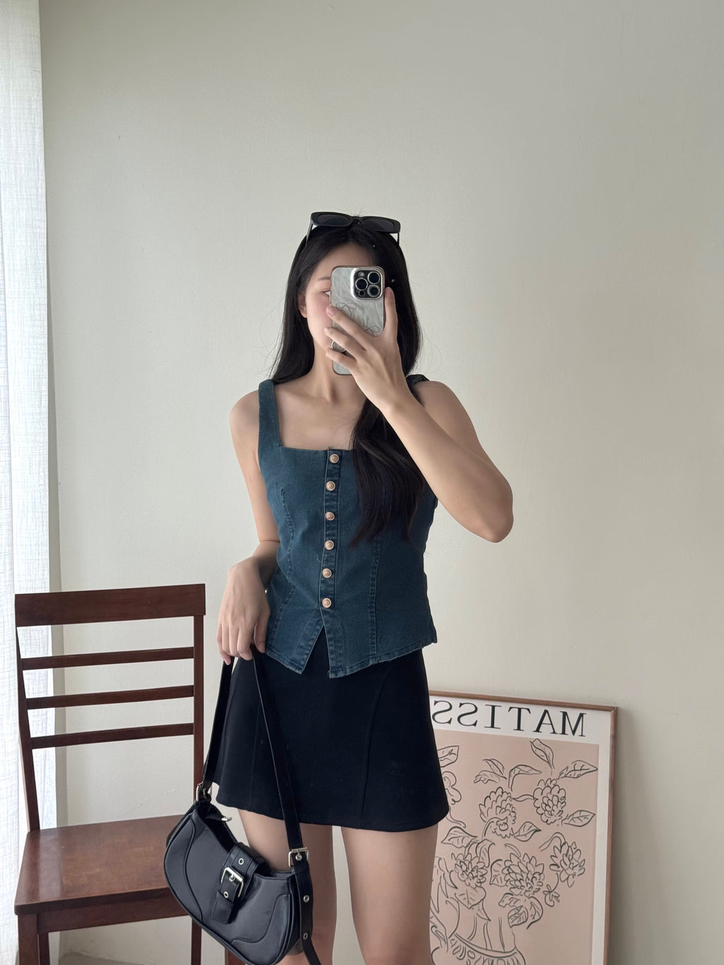 Button Up Denim Top / 复古显瘦金扣牛仔上衣