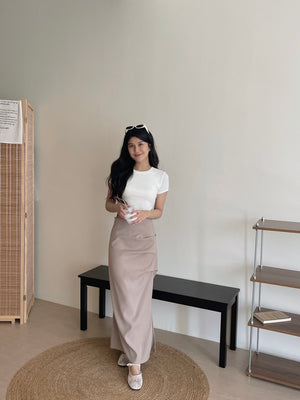 Mannette Extra Long Skirt / 加长版甜酷褶皱修身半裙