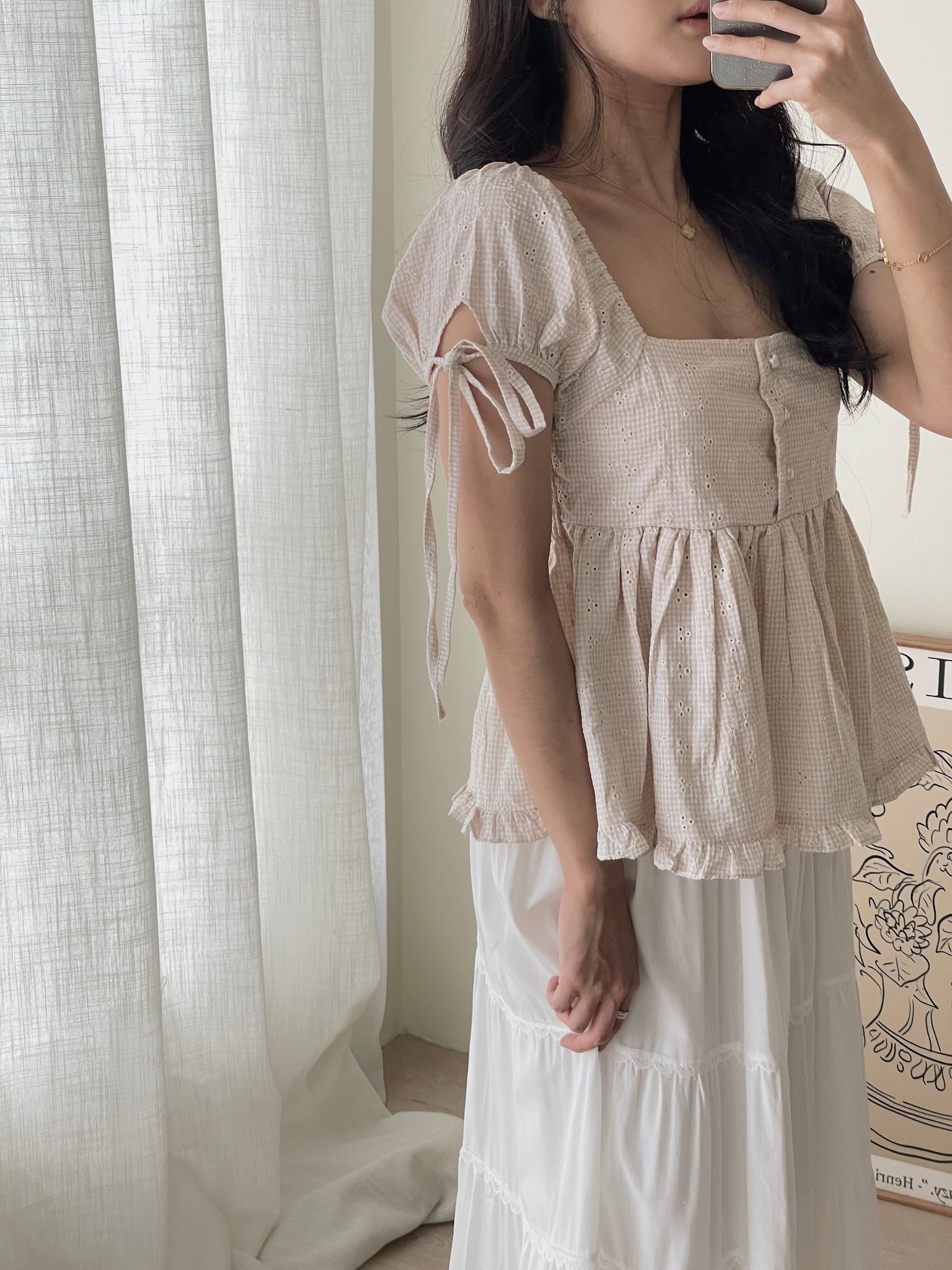 Doll Puff Sleeve / 格子泡泡袖上衣