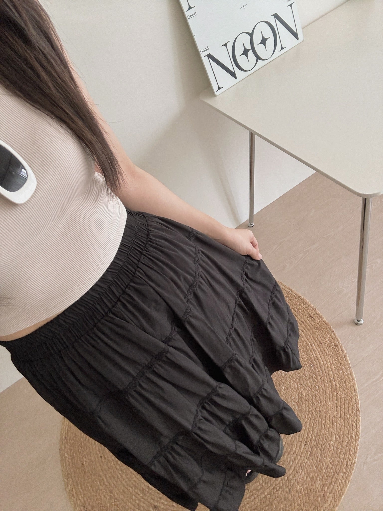 Lace Trim Midi Skirt / 蕾丝边半身长裙