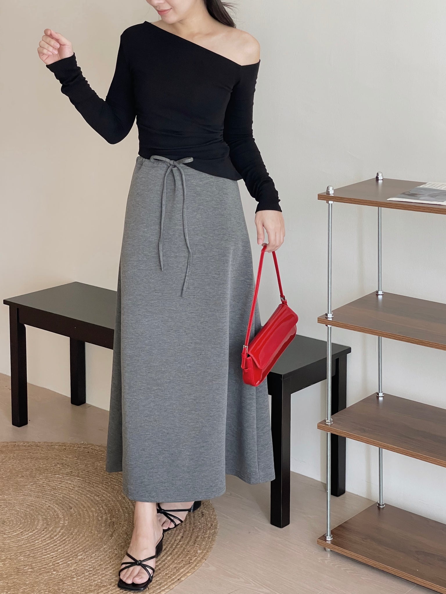 Tie-Waist Aline Midi Skirt / 系带垂坠感宽摆半身裙